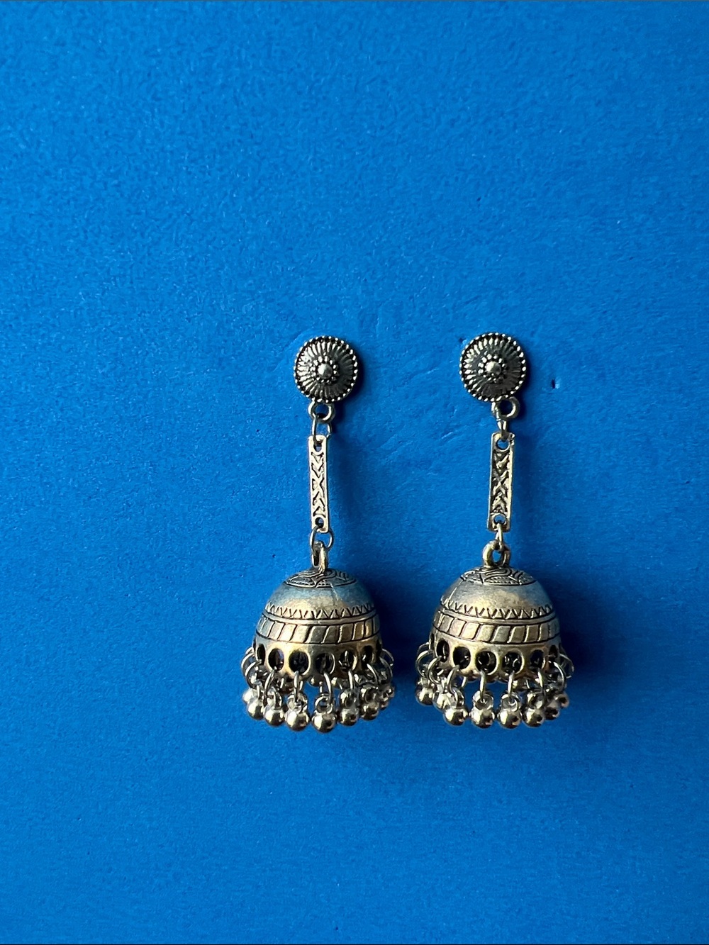 Silver-Tone Jhumka Drop Earrings - Ethnic Dangle Style